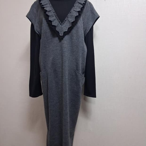 일본 Leilian레일리안 그레이 고급100%순모니트원피스여유66 77
