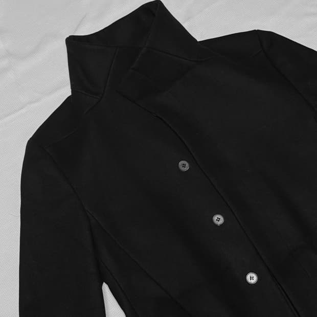 Solid Homme High Neck Hide Button Coat