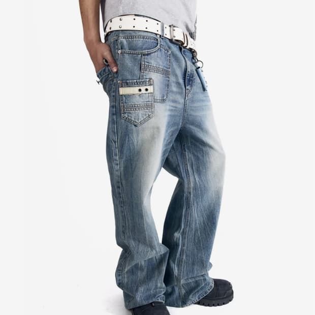 아캄 Double Pocket Taped Denim Pants스카이블루