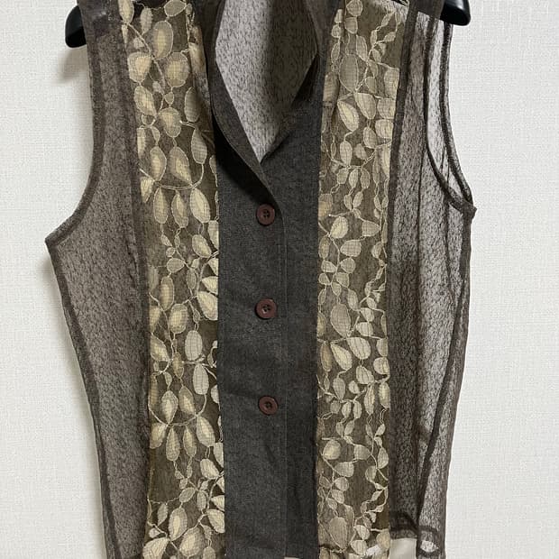 일본 빈티지 여성 레이스 배색 조끼