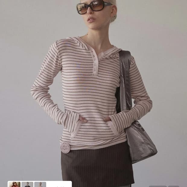 스컬프터 Knitted Stripe Hoodie Pink/Brown