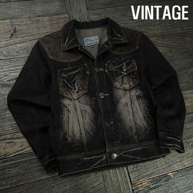 [빈티지] 요크 패널 패치 워시드 데님 자켓 M19058