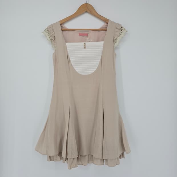 일본 빈티지 프리미엄 레이어드 플레어 베이지 원피스