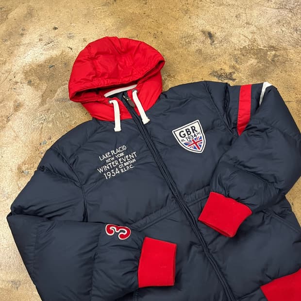 폴로 랄프로렌 영국 그레이트브리튼 네이비 레드 숏패딩