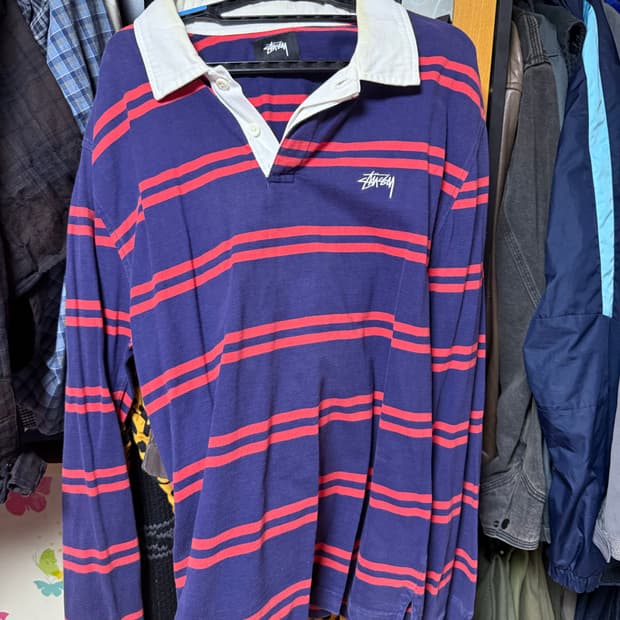 스투시 카라 롱슬리브 L