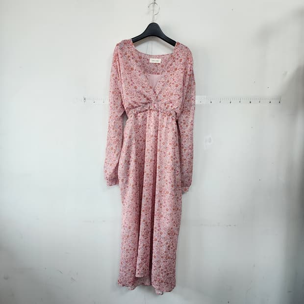 JIANG-JIANG 플라워 쉬폰 롱 원피스 핑크