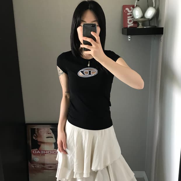 (W) 디젤 T-안지 피카부 로고 티셔츠 블랙
