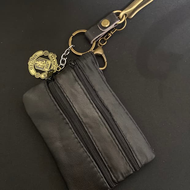 더블 지퍼 블랙 레더 월렛 키링