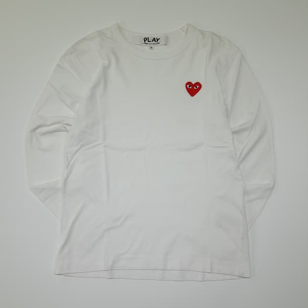 CL636 S 꼼데가르송 일본판 코튼 레드하트와펜 화이트 티셔츠