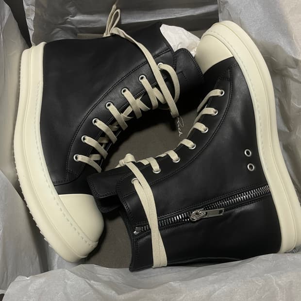 [43,44] 릭오웬스 라몬즈 하이탑 스니커즈 블랙밀크