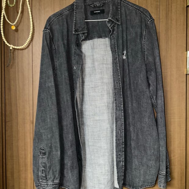 캉골 캠퍼스 흑청 검정 데님 셔츠 7054