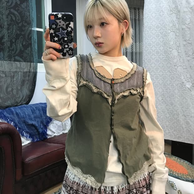 빈티지 여성 레이스 디테일 민소매 베스트 