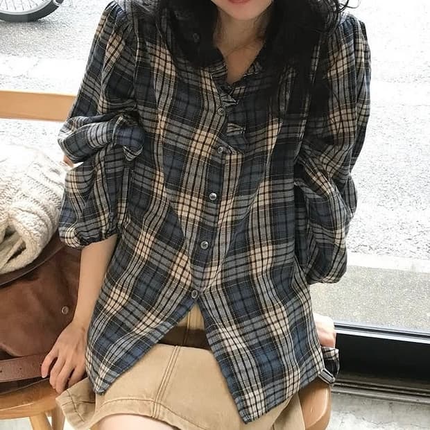 아카이브제이투유 체크 프릴 블라우스 (택o)