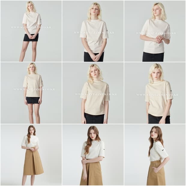 (미착용)세인트제임스 소프트코튼 에크루 반팔 티셔츠 XS