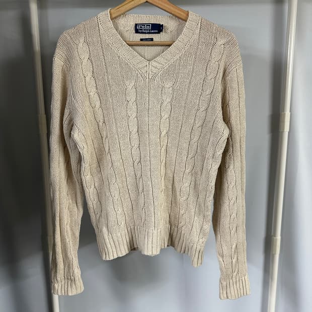 폴로 랄프로렌 케이블 브이넥 니트