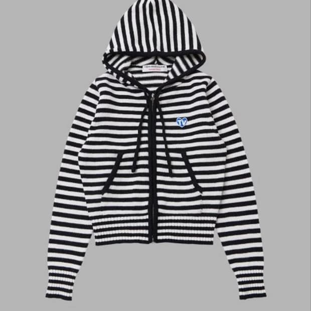 TV HEART LOGO STRIPE ZIP-UP HOODY