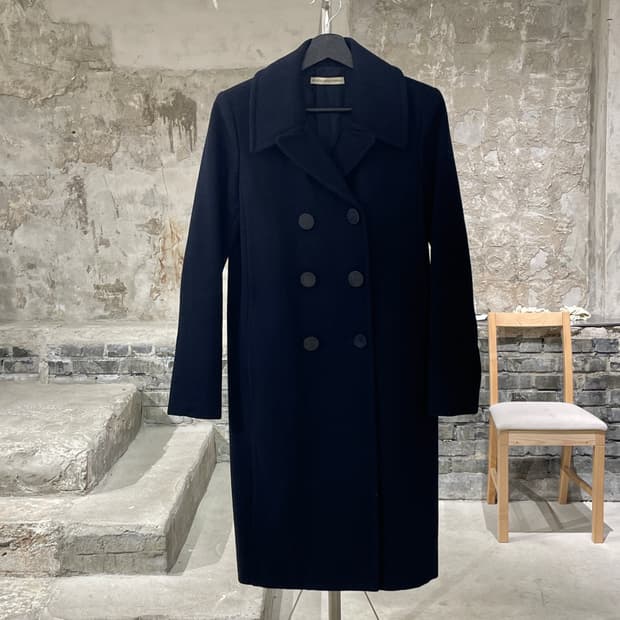 발렌시아가 다크 네이비 더블 브레스티드 울 피코트