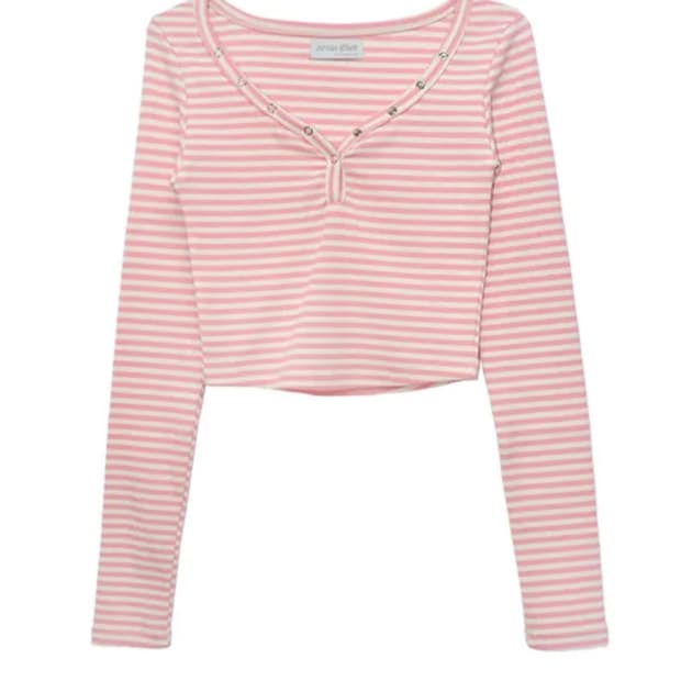 아쿠비클럽 핑크 스트라이프 크롭