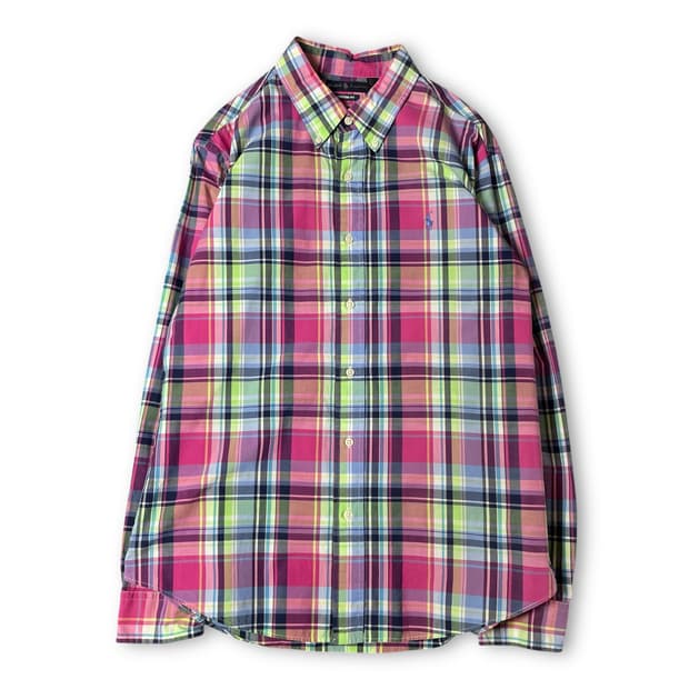폴로랄프로렌 핑크 그린 블루 멀티 배색 체크 긴팔 셔츠 커스텀핏 XL
