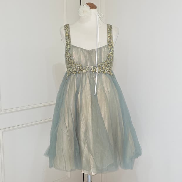 일본빈티지)oz 파티걸 레이스 미니드레스 등코르셋망사연말행사큐빅댄스로맨틱