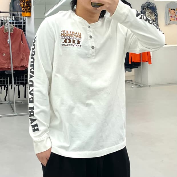 할리데이비슨 110주년 헨리넥 롱슬리브 빈티지 긴팔 티셔츠 화이트