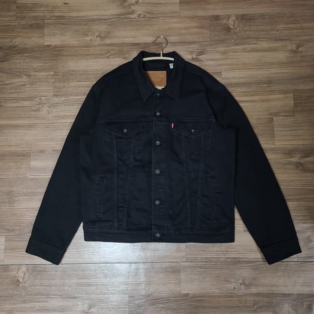 (L 100) 리바이스 프리미엄 블랙 흑청 데님 트러커 자켓