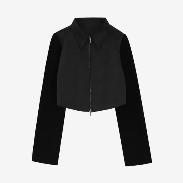 트리밍버드 니트 슬리브 크롭 자켓 (딥브라운)