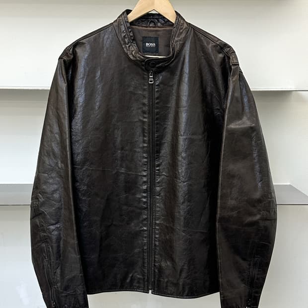 휴고 보스 싱글 레더 집업 자켓
