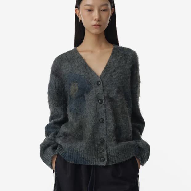 밀로 우먼 프린트 루즈 가디건 그레이