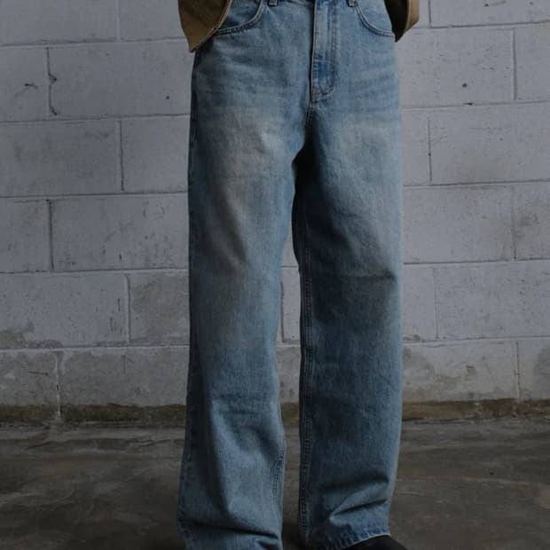 LOOSED WIDE DENIM PANTS (WASHED BLUE)