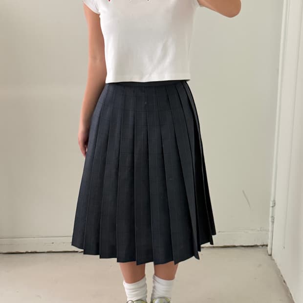 일본빈티지 일본교복 핀턱 플리츠 롱스커트
