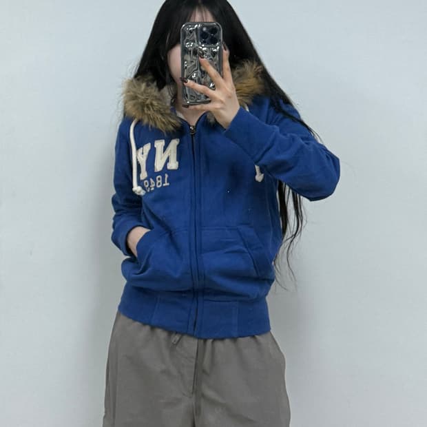 후아유 울프죠 쉐르파 후드집업 블루 E29