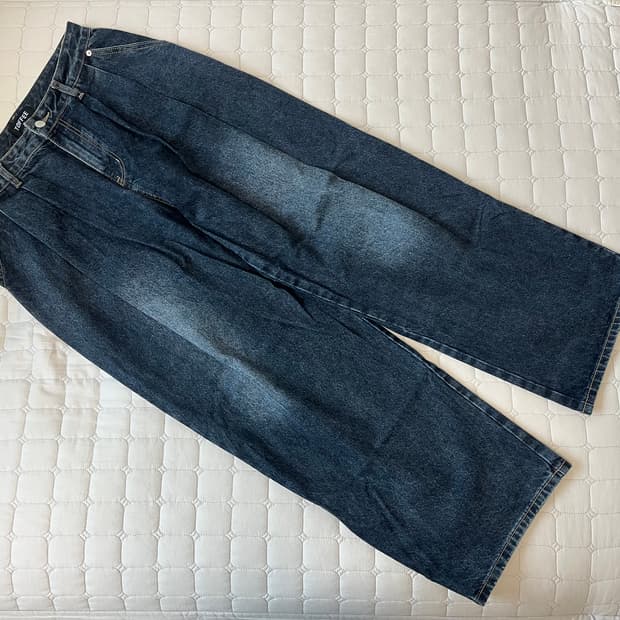 토피 컴포트 투턱 워시드 와이드 데님 팬츠 다크 인디고 M