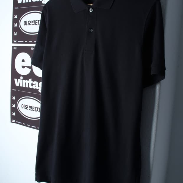 (L-XL) 유니클로 반팔 카라 티셔츠 무지 블랙 놈코어-H34657