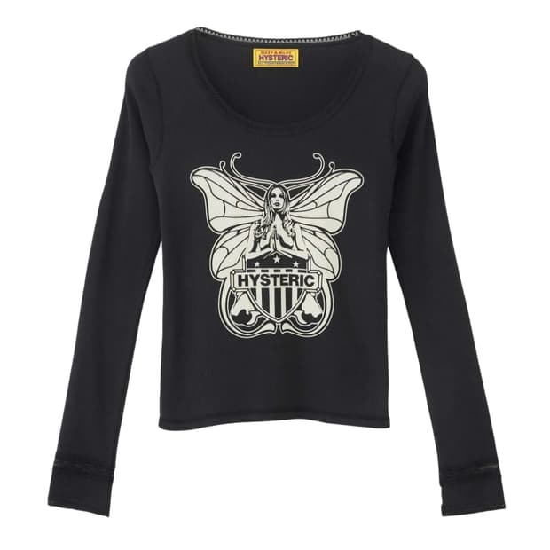 히스테릭 글래머 레비테이티드 걸 치비 티셔츠 블랙 긴팔 레이스