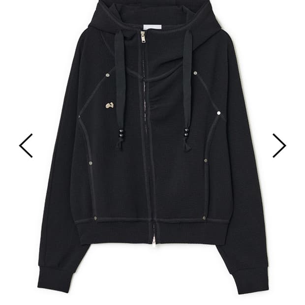 허그유어스킨- 셔링 하이넥 후드집업 (블랙)