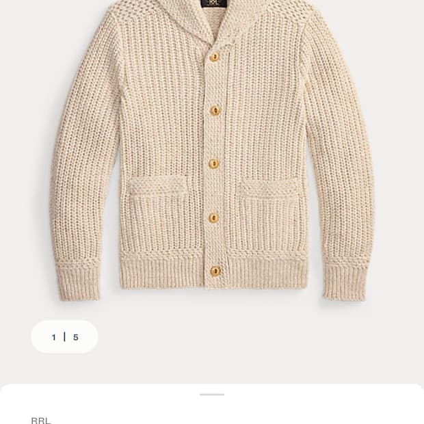 RRL 코튼 린넨 숄카라 카디건 L