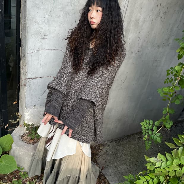 블랙 브라운 히피 니트 후드