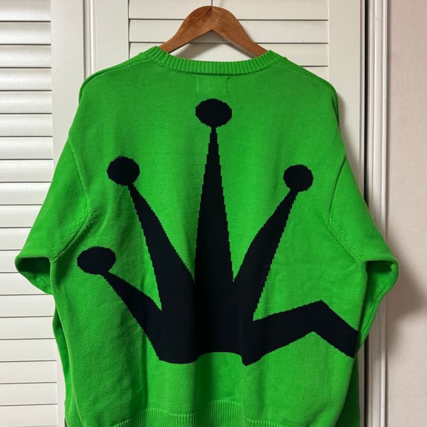 스투시 벤트 크라운 니트 라임 XL