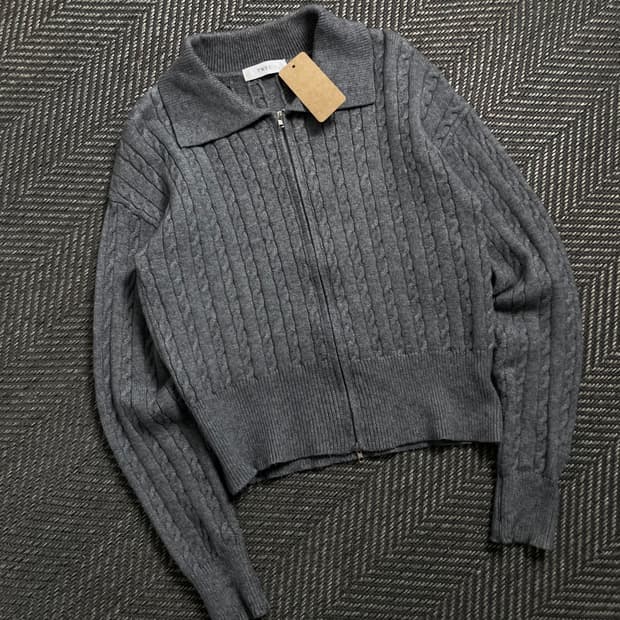 TWEE 빈티지 꽈배기 니트 집업 그레이y 4539