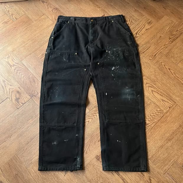 [38]칼하트 Made in USA 빈티지 페인팅 블랙 더블니 워크 팬츠