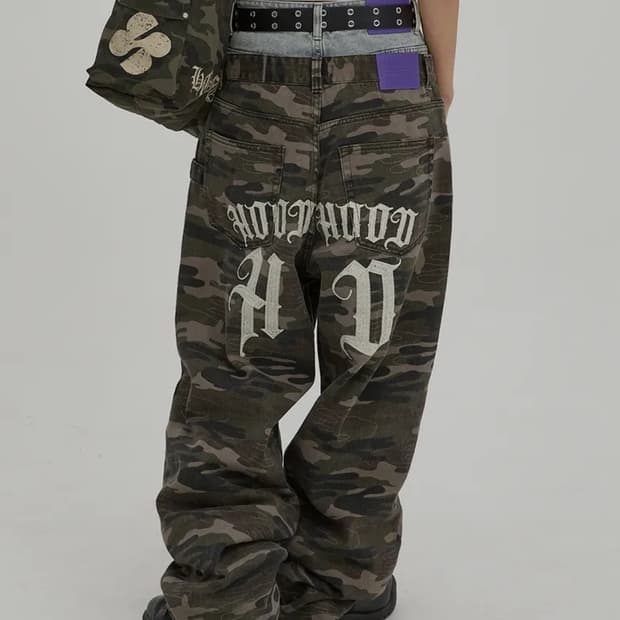 후드후드 HD 체인 자수 데님 팬츠 카모