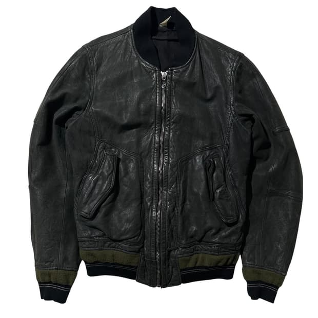 디젤 00’s Y2K 카프 레더 봄버 블루종 자켓 올리브 그린