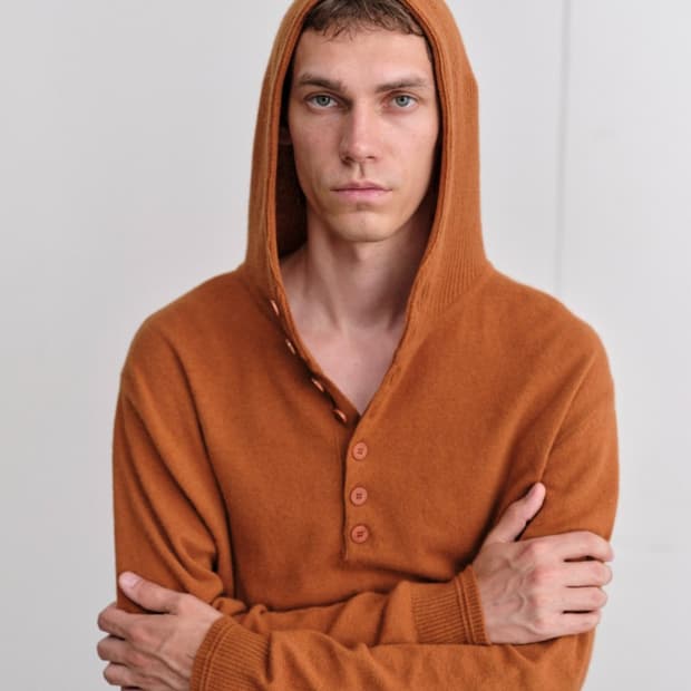 M) colorcolor button hoodie orange