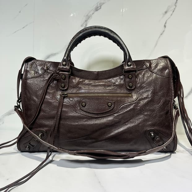 [A 정품] 발렌시아가 시티 모터백 미디움 다크브라운