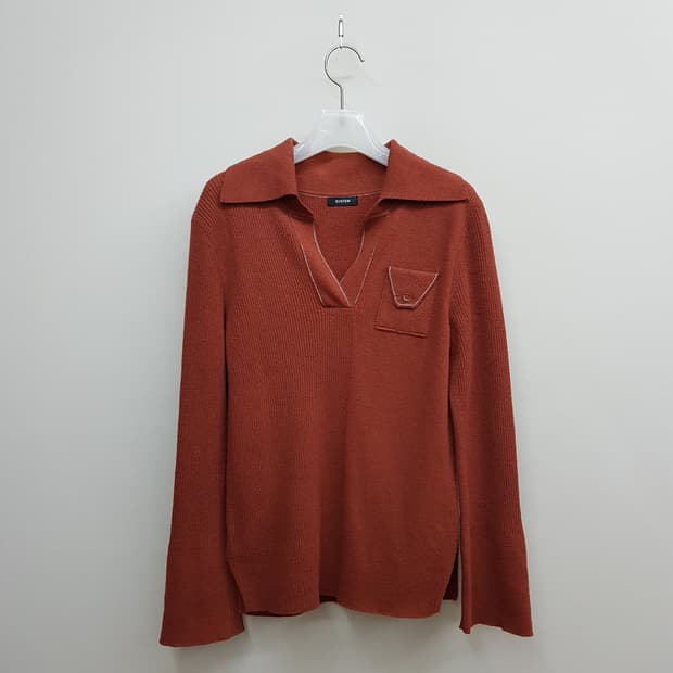 한섬 시스템 SYSTEM 2021 오픈카라 니트 티셔츠 F사이즈