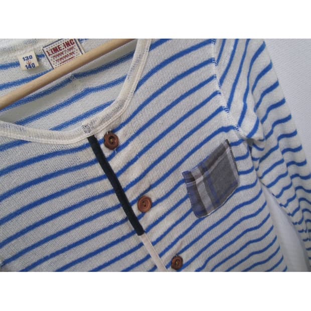 blue stripe flower button cardigan