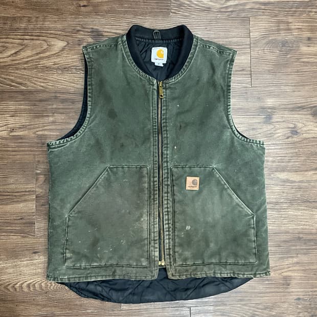 90s 칼하트 모스그린 V02 덕 캔버스 워크 베스트