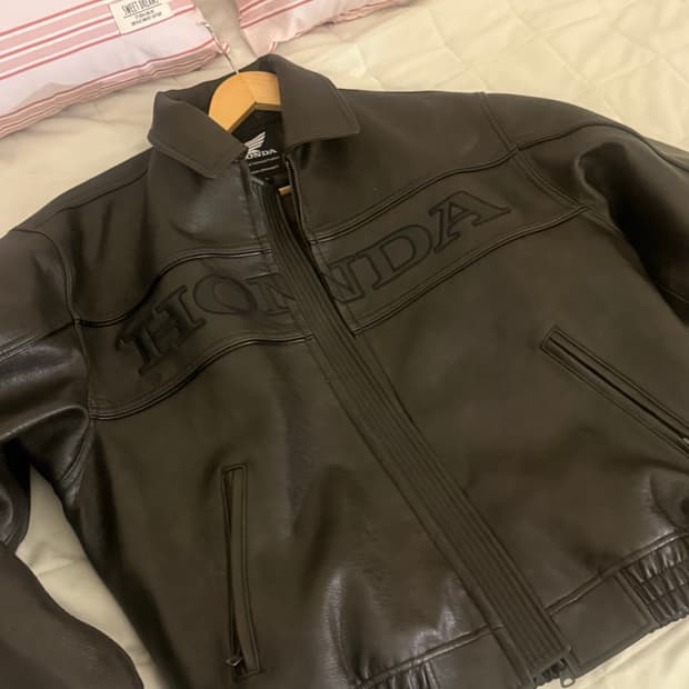 혼다 파이핑 레더 자켓 브라운 L