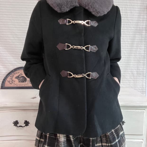 jpn vintage 블랙 버클 숏 코트 y2k 스트릿 갸루 펑키 일본빈